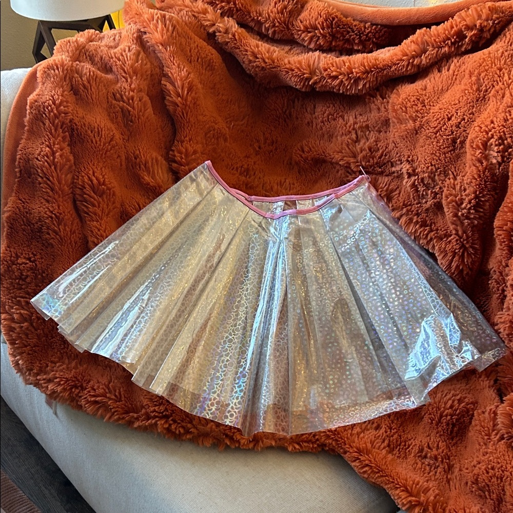 Shimmering Iridescent Mini Skirt with Pink Trim
